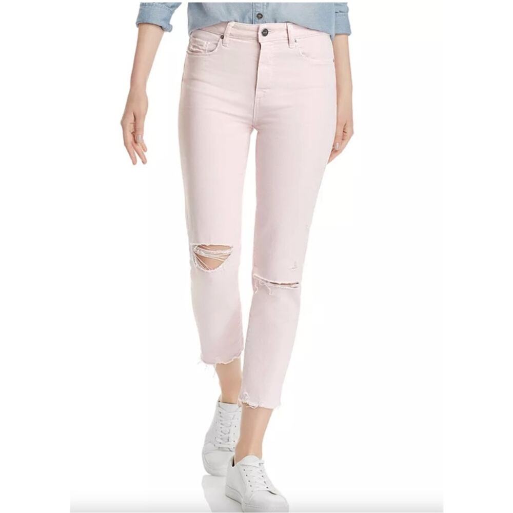 NWT Paige Hoxton Slim Crop Jeans in Vintage Pink Mirage sz 25 Distressed Raw Hem